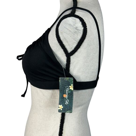 Blooming Jelly Large Bikini Swim Top Ribbed Keyhole Spaghetti Strap Padded Black - Picture 5 of 8